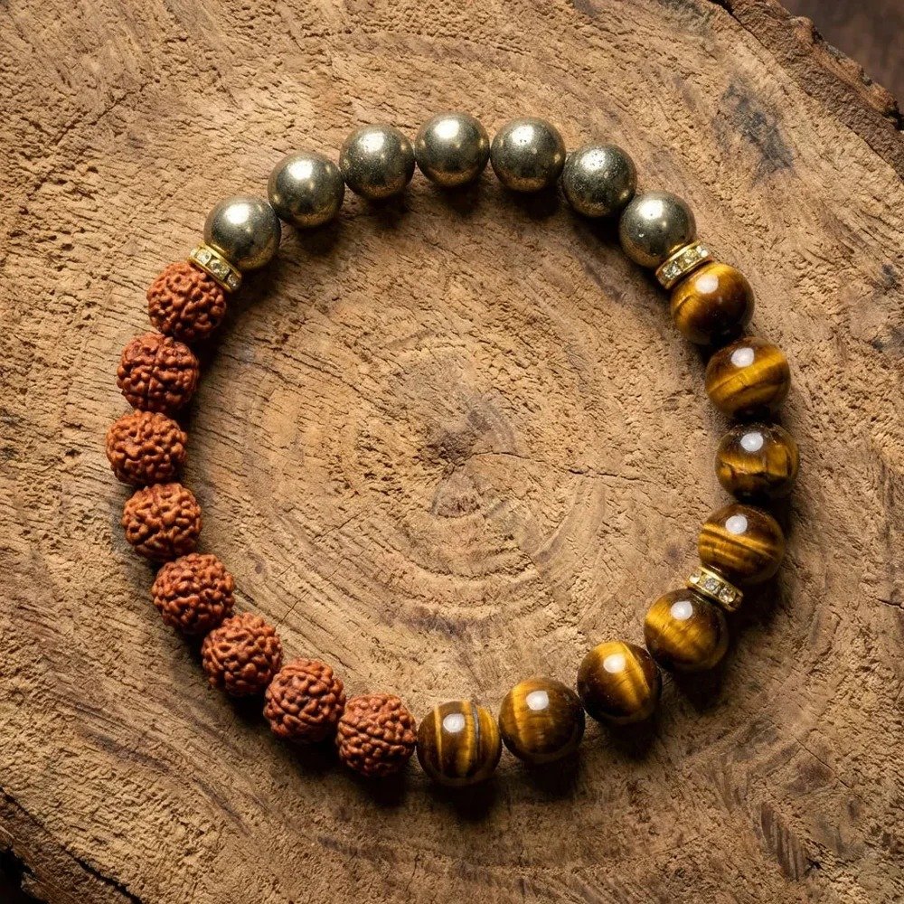 Spiritual Rudraksh Natural Stone Pyrite Om Bracelet